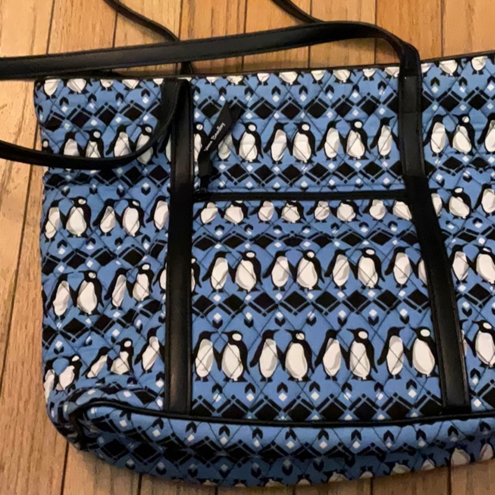 Penguin Patterned Blue and Black Tote Bag